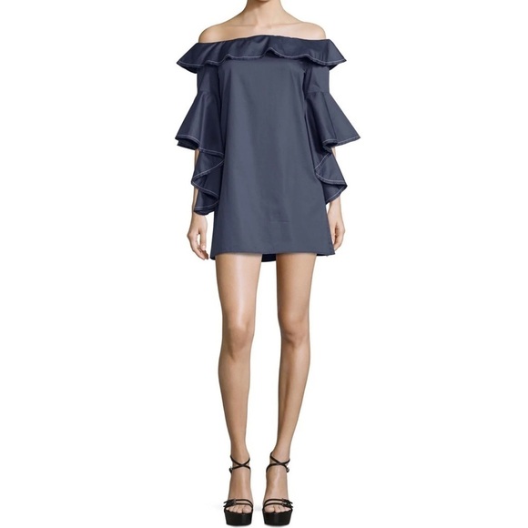 Alexis Rachel Off-the-Shoulder Ruffle Mini Dress Navy Blue NWT S - Picture 2 of 14